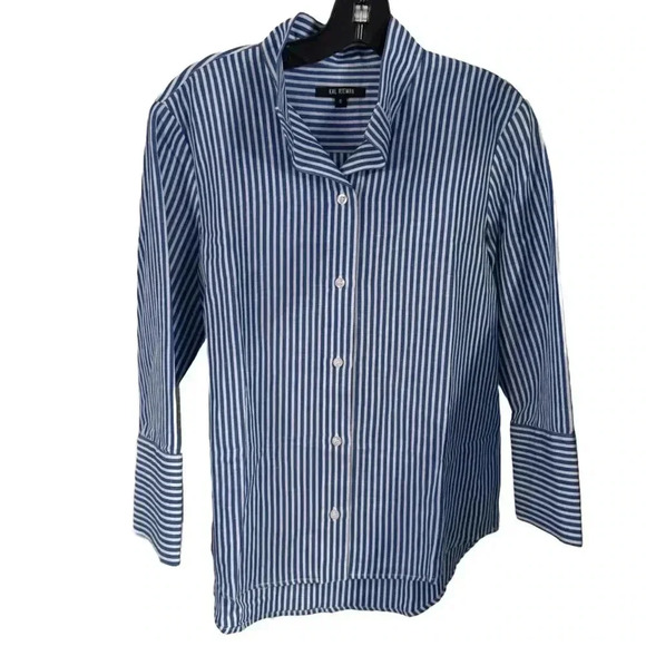 KARL RIEMAN Striped Button Front Pinpoint Oxford Shirt  Blue White Stripes Sz S - Picture 1 of 8